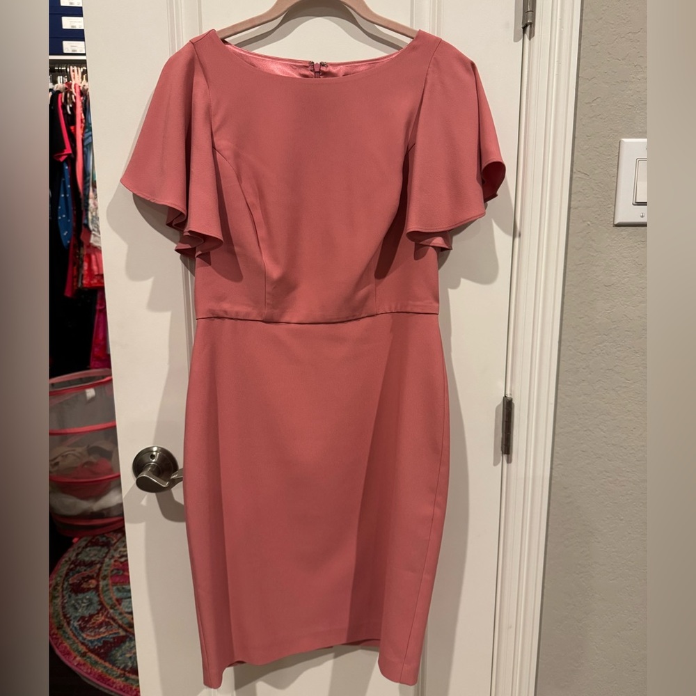 White House Black Market Dusty Rose Flutter-Sleeve Midi Dress